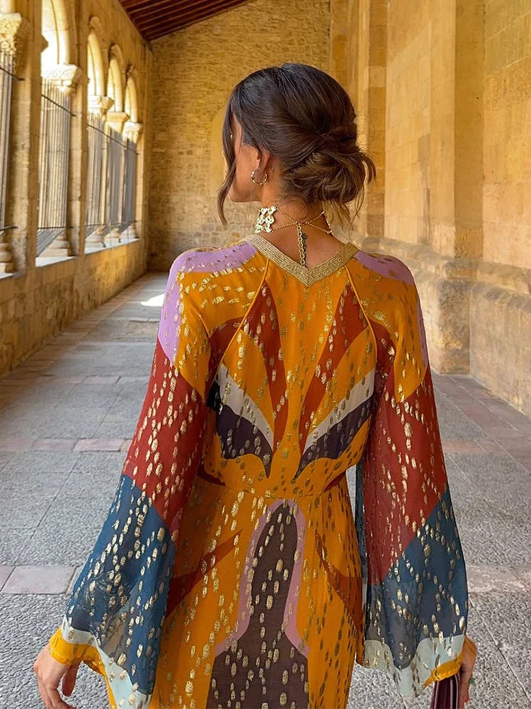 Vestido Longo Estampado Celeste