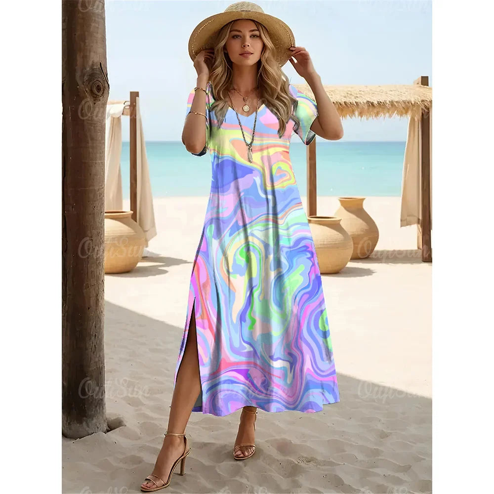 Vestido Longo Estampado Sereia