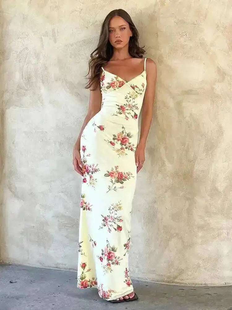 Vestido Longo Estampado com Alça Espaguete Eliane