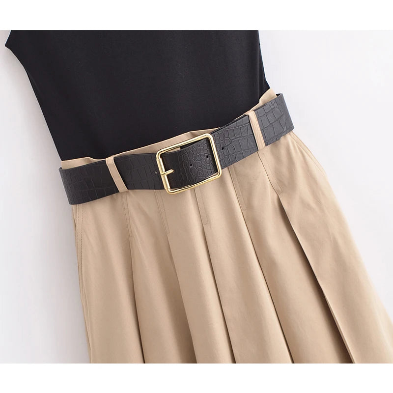 Vestido Longo com Saia Bege e Cinto
