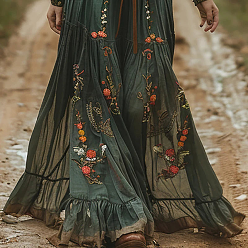 Vestido Longo Estampado com Botões