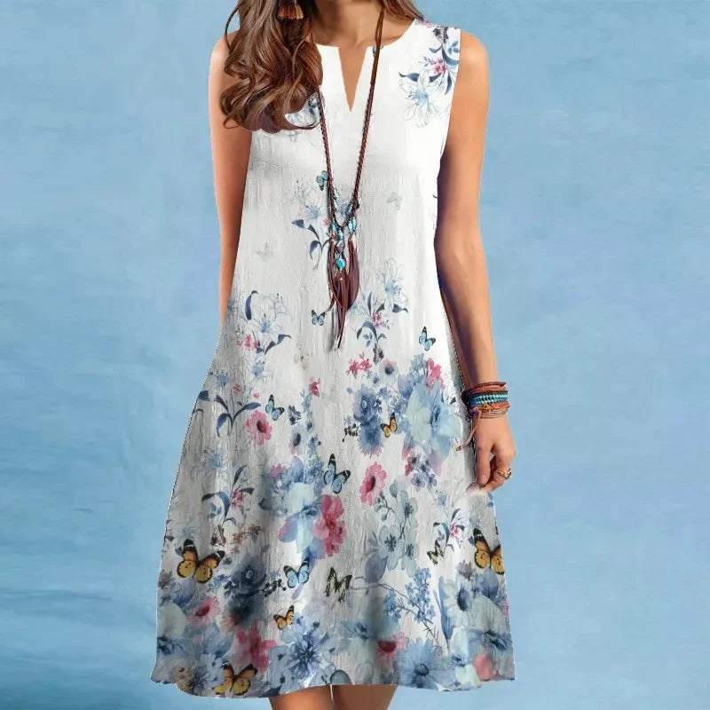 Vestido Midi Estampado Sem Mangas Amélia
