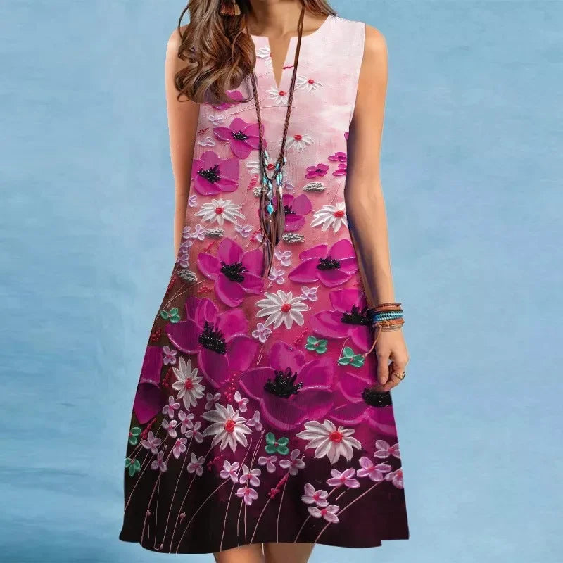 Vestido Midi Estampado Sem Mangas Amélia