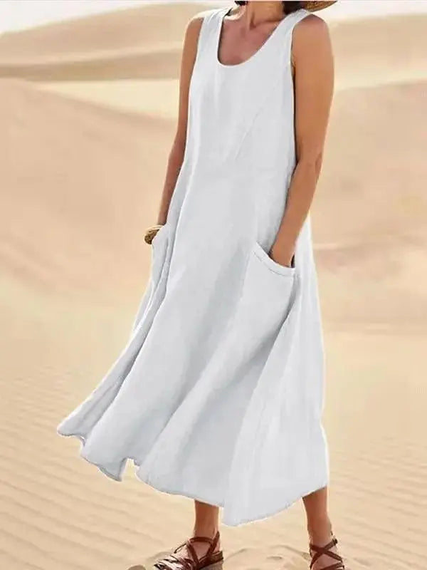Vestido De Linho Midi - Branco-G4 - HumArraso