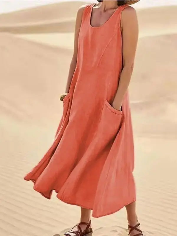 Vestido De Linho Midi - Laranja-G4 - HumArraso