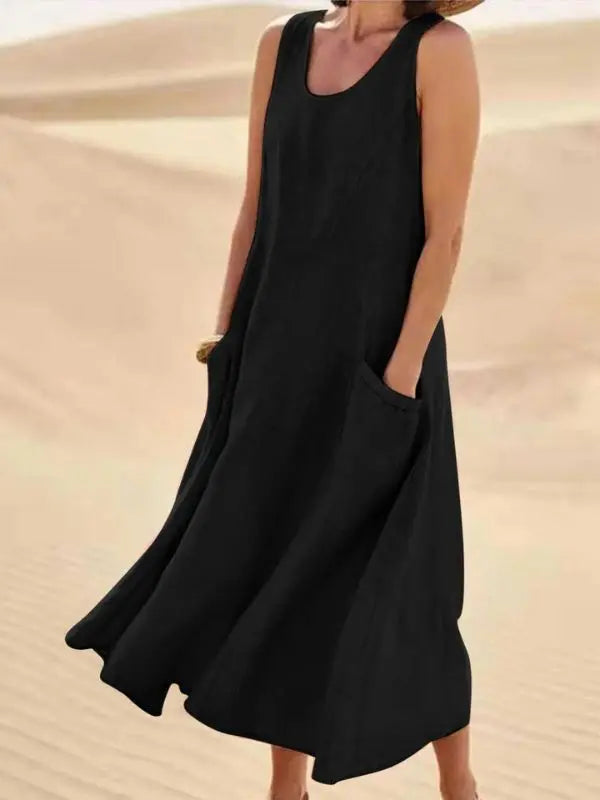 Vestido De Linho Midi - Preto-G4 - HumArraso