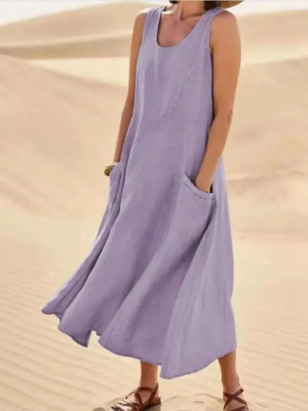 Vestido De Linho Midi - Roxo-G4 - HumArraso