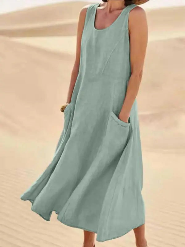 Vestido De Linho Midi - Verde-G4 - HumArraso