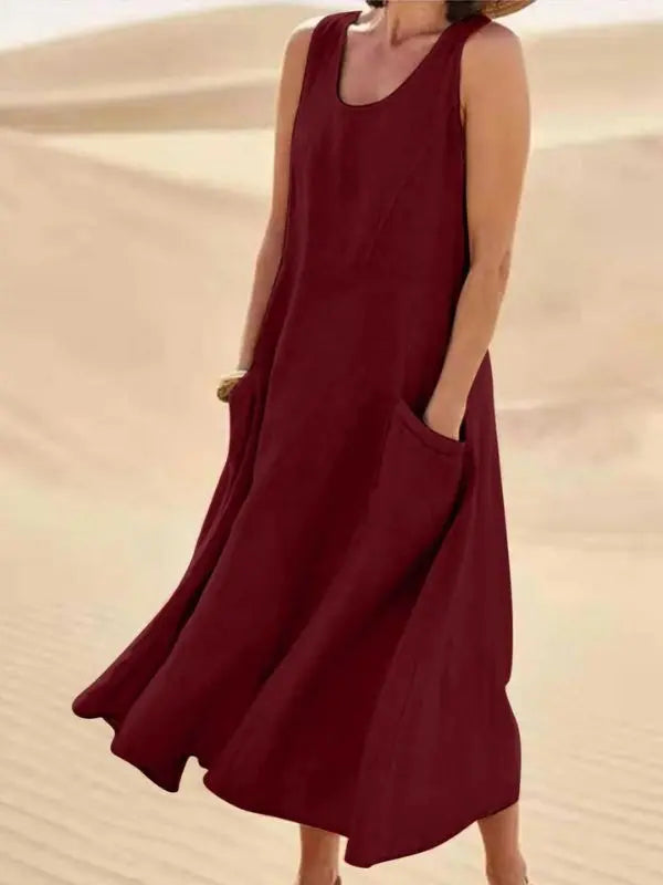 Vestido De Linho Midi - Vinho-G4 - HumArraso