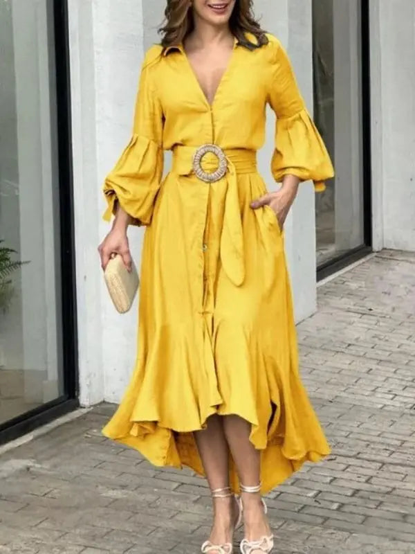 Vestido LaBela com Mangas em Lapela e Saia com Babado - - HumArraso