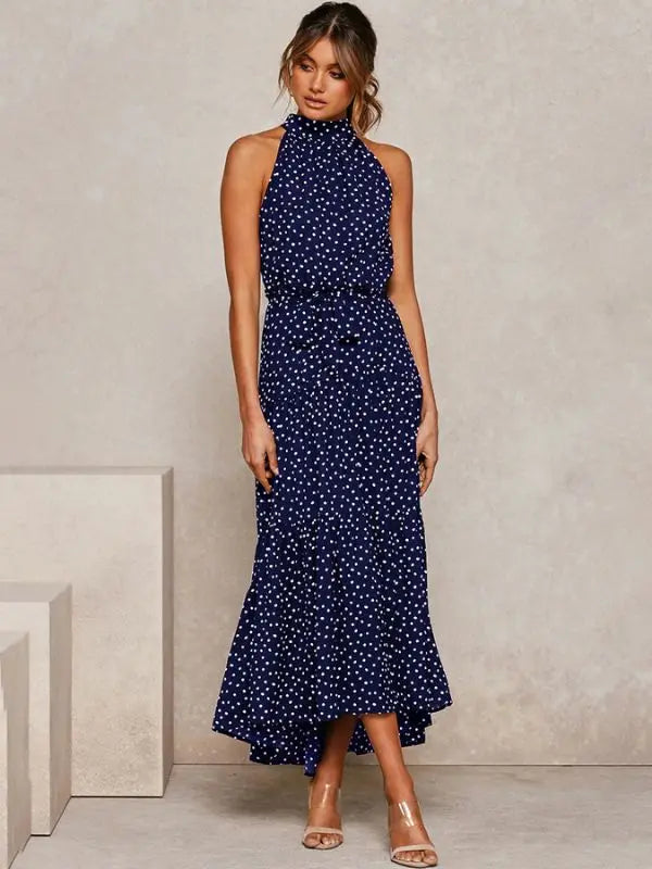 Vestido Longo Gola Plissada - Azul-escuro-XG - HumArraso