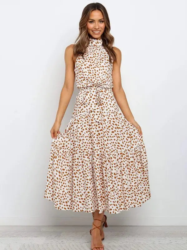 Vestido Longo Gola Plissada - Bege-XG - HumArraso
