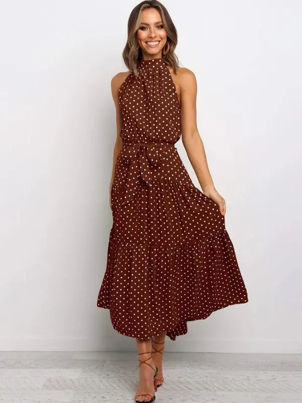 Vestido Longo Gola Plissada - Marrom-XG - HumArraso
