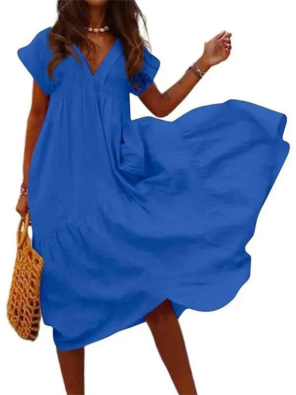 Vestido Longo Manga Curta Beatriz - Azul-5XG - HumArraso