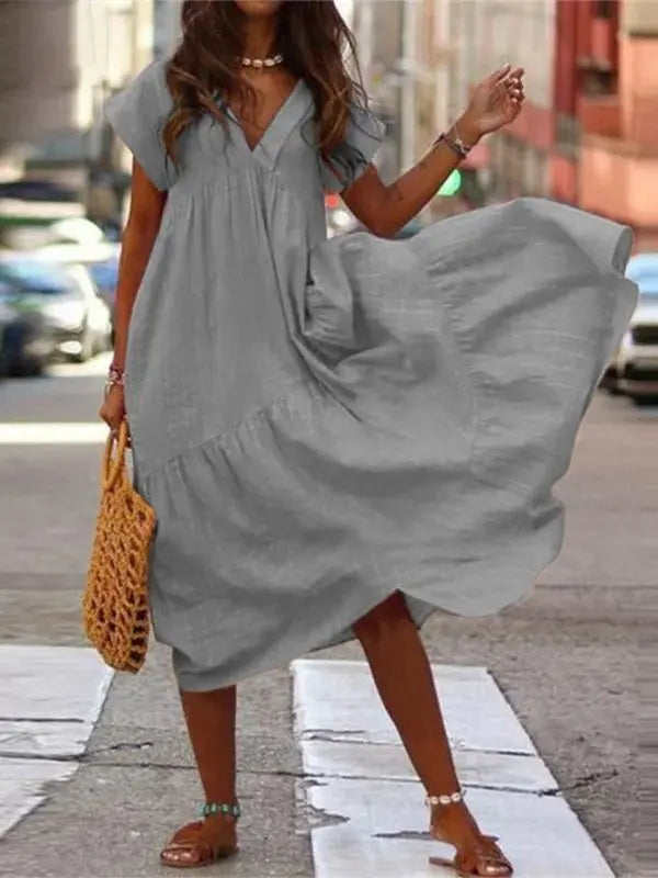 Vestido Longo Manga Curta Beatriz - Cinza-5XG - HumArraso