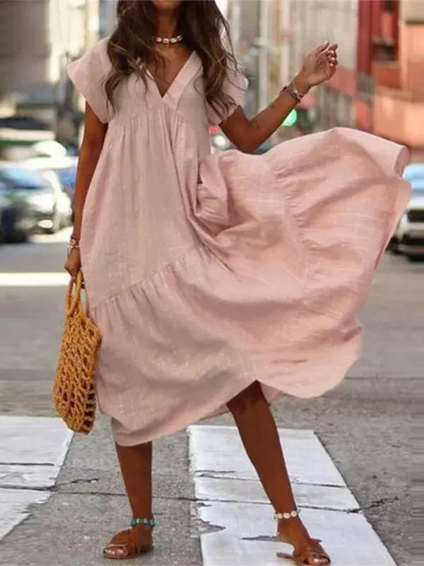 Vestido Longo Manga Curta Beatriz - Rosa-5XG - HumArraso
