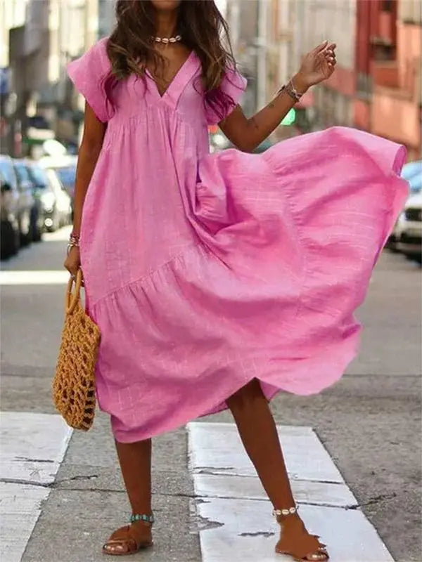Vestido Longo Manga Curta Beatriz - Rosa-red-5XG - HumArraso