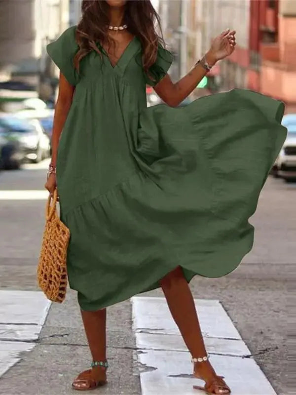 Vestido Longo Manga Curta Beatriz - Verde-exército-5XG - HumArraso