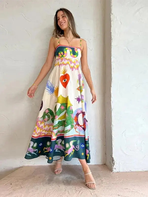 Vestido Longo de Alcinha - Verde-com-branco-XG - HumArraso