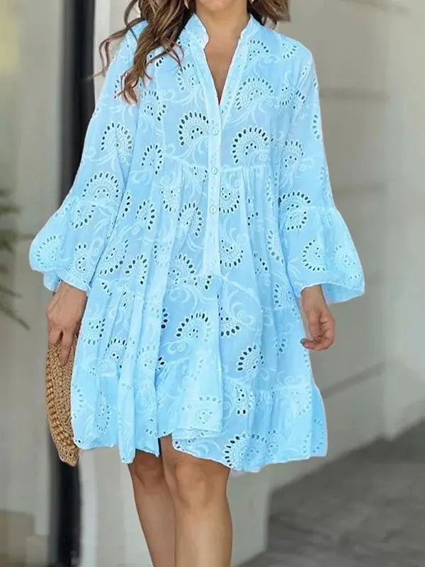 Vestido em Renda - Sofia - Azul-do-céu-G3 - HumArraso