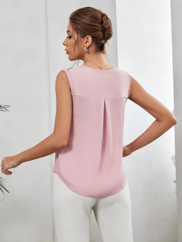 Blusa Feminina Botões Gola em V Rosa e Preto HumArraso