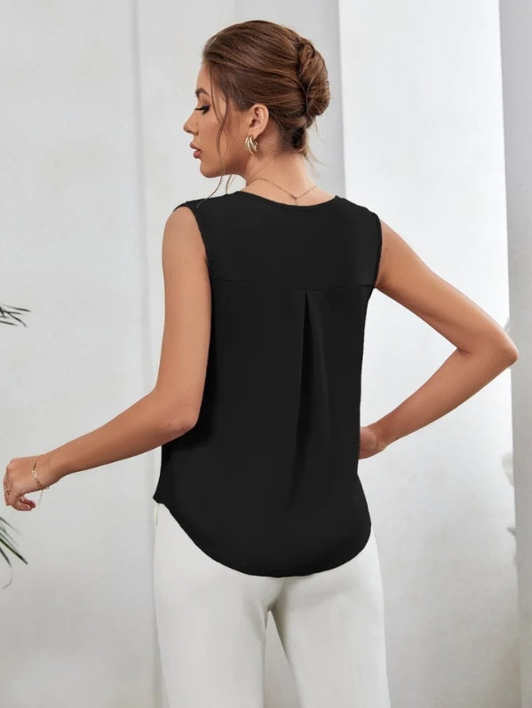 Blusa Feminina Botões Gola em V Rosa e Preto HumArraso