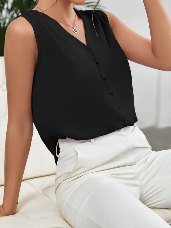 Blusa Feminina Botões Gola em V Rosa e Preto HumArraso