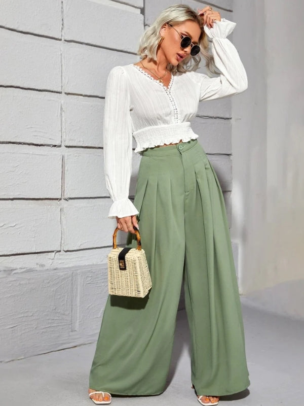 Calça Pantalona Detalhe em Plissado - Fernanda HumArraso