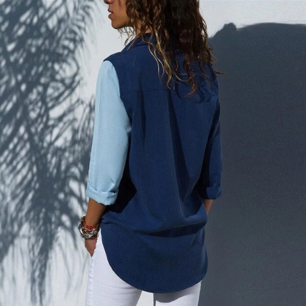 Camisa Chiffon Azul Manga Longa Carol Vaz HumArraso