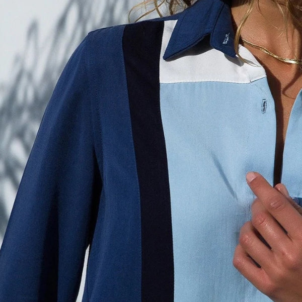 Camisa Chiffon Azul Manga Longa Carol Vaz HumArraso