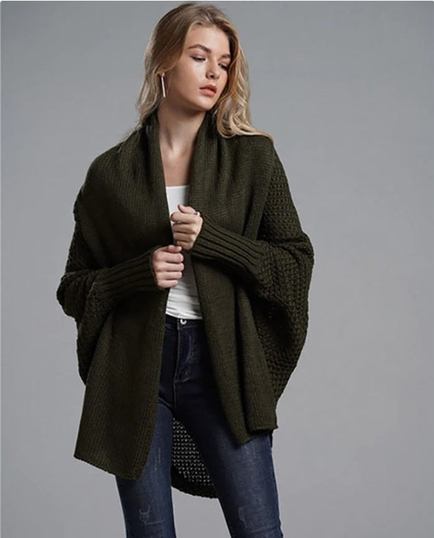 Cardigan Oversized Camila em Acrílico VerdeMilitarÚnico HumArraso