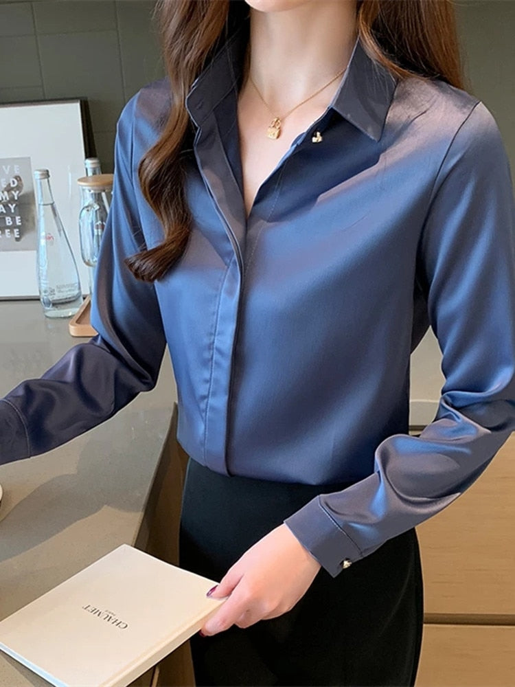 Camisa Feminina Social de Seda de Cetim HumArraso