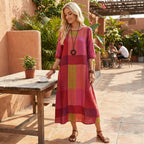 Vestido Midi Solto com Manga 3/4 e Estampado