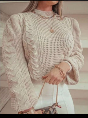 Suéter Feminino em Tricô com Tranças e Mangas Amplas – Rafaela