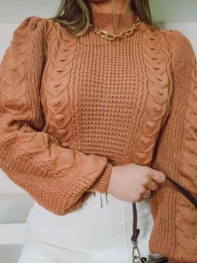 Suéter Feminino em Tricô com Tranças e Mangas Amplas – Rafaela