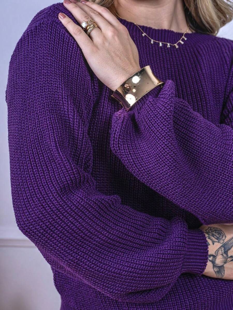 Blusa Cropped Tricô com Manga Bufante e Gola Canoa – Lívia