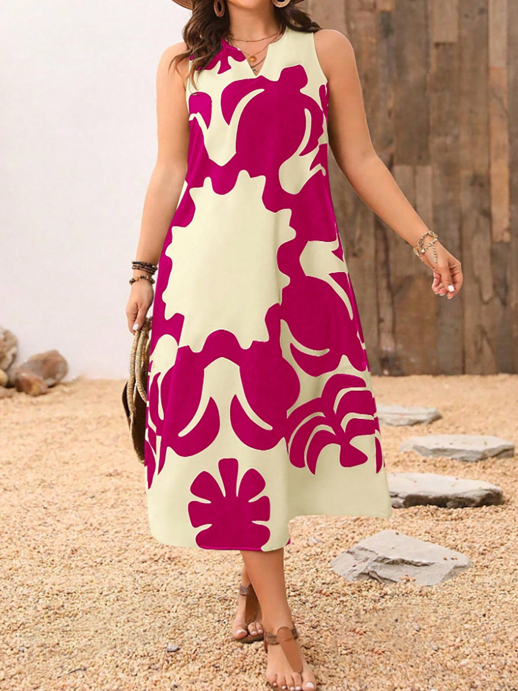 Vestido Longo Plus Size com Decote V Sem Mangas