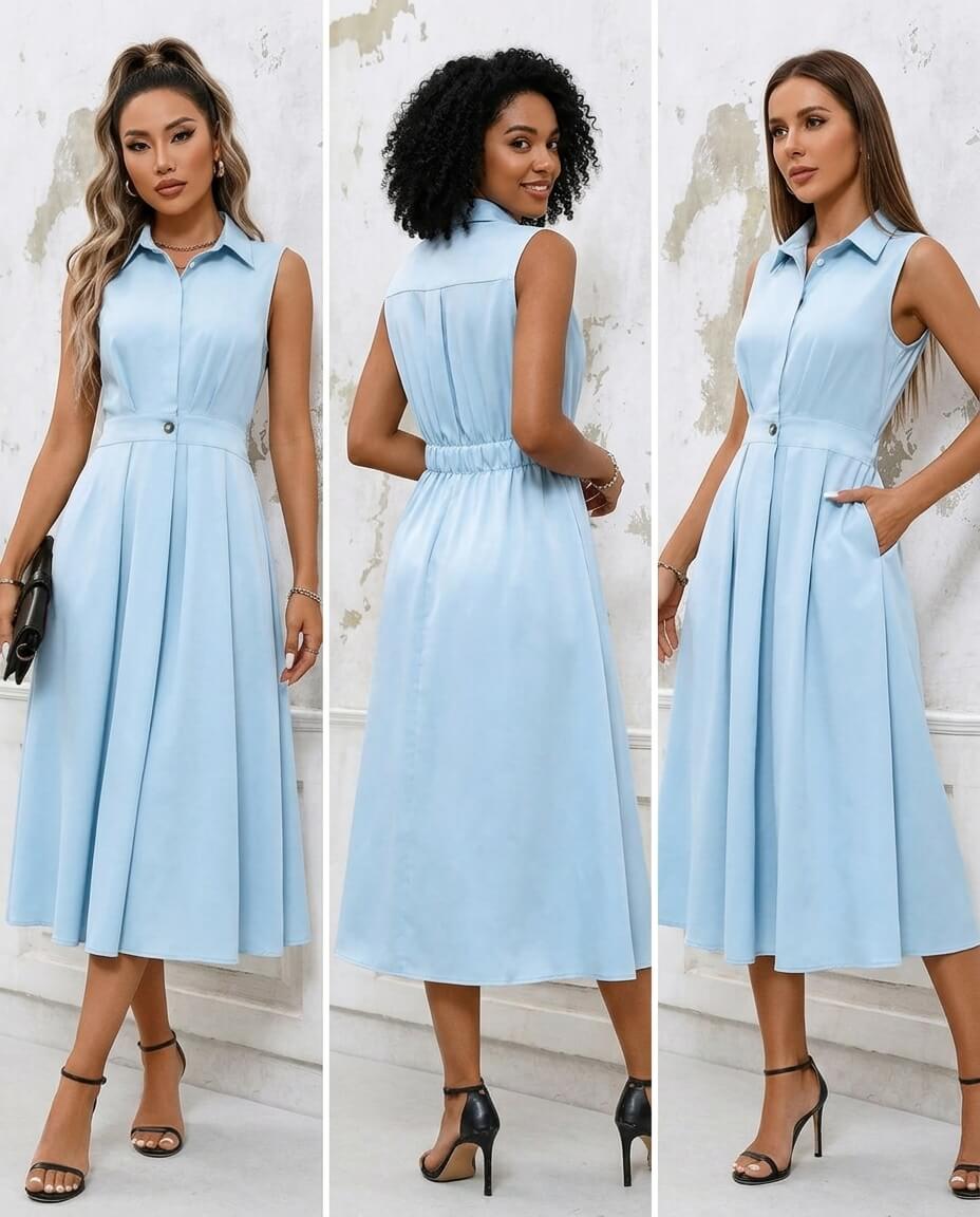 Vestido Longo Casual com Amarração na Cintura - Chemise