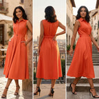 Vestido Longo Casual com Amarração na Cintura - Chemise