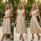 Vestido Longo Casual com Amarração na Cintura - Chemise