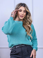 Blusa Cropped Tricô com Manga Bufante e Gola Canoa – Lívia