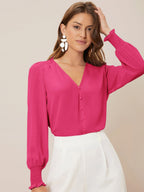 Blusa Casual Feminina Simples Manga Bishop