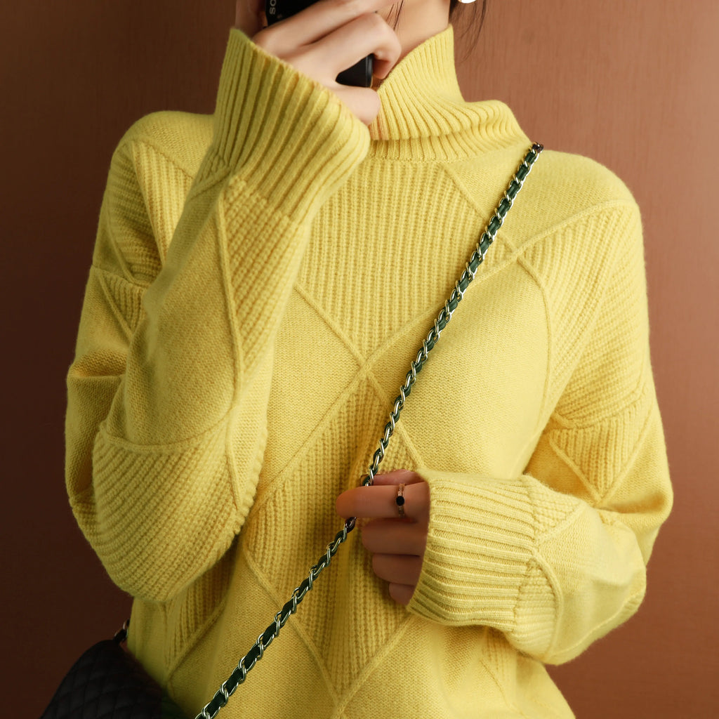 Blusa Gola Alta Canelada Manga Longa - Tamires Amarelo2XG HumArraso