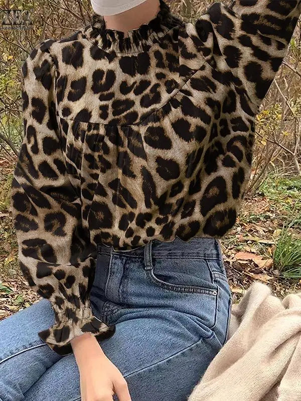 Blusa Leopardo Gola Plissada - Leopardo-GG - HumArraso