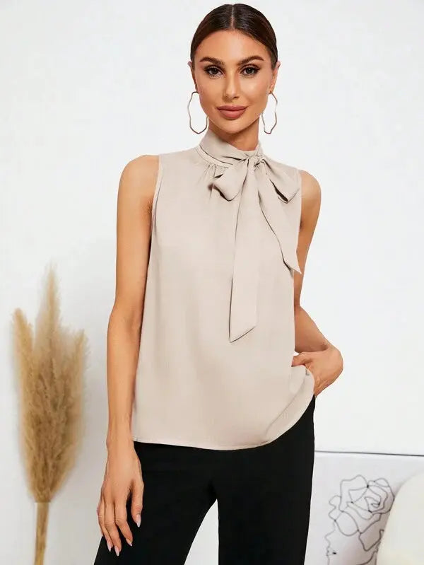 Blusa Sem Mangas Feminina com Nó no Pescoço - Gola com Laço Elegante ...