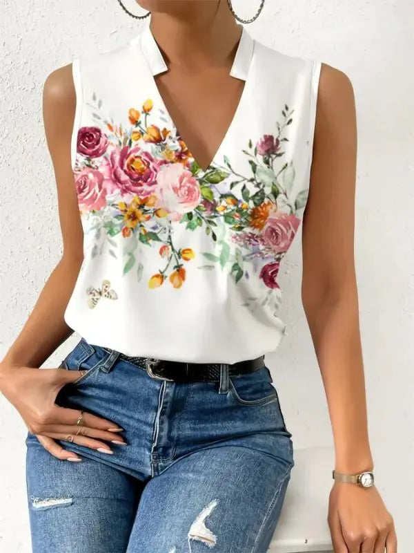 Blusa Vinny Sem Mangas com Decote Transpassado - Estampa-Flor-3XG - HumArraso