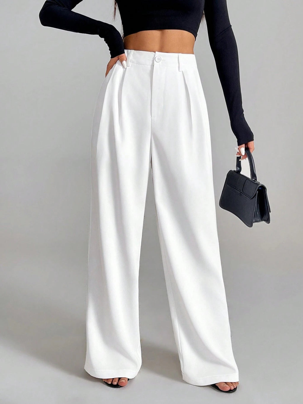 Calça de Escritório Branca Elegante de Estilo Francês