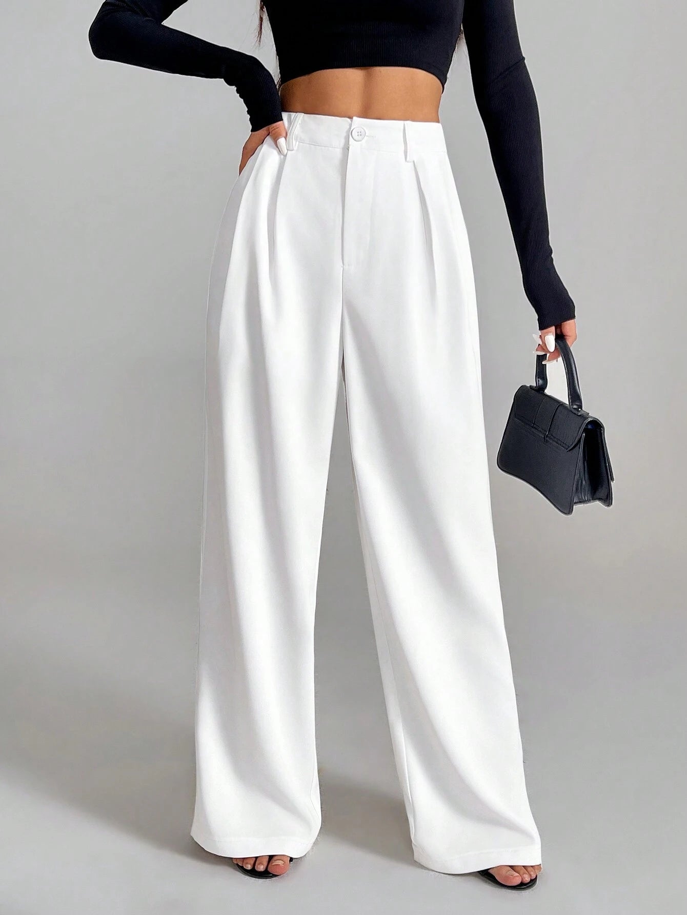 Calça de Escritório Branca Elegante de Estilo Francês