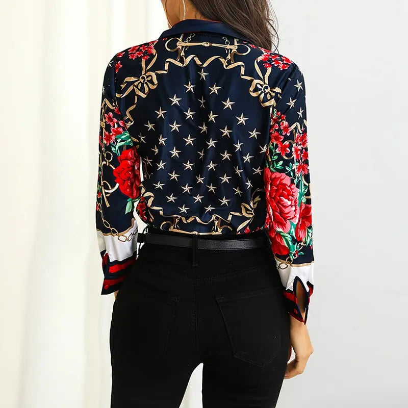 Camisa Manga Longa Feminina Elegante Floral  HumArraso
