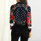 Camisa Manga Longa Feminina Elegante Floral  HumArraso